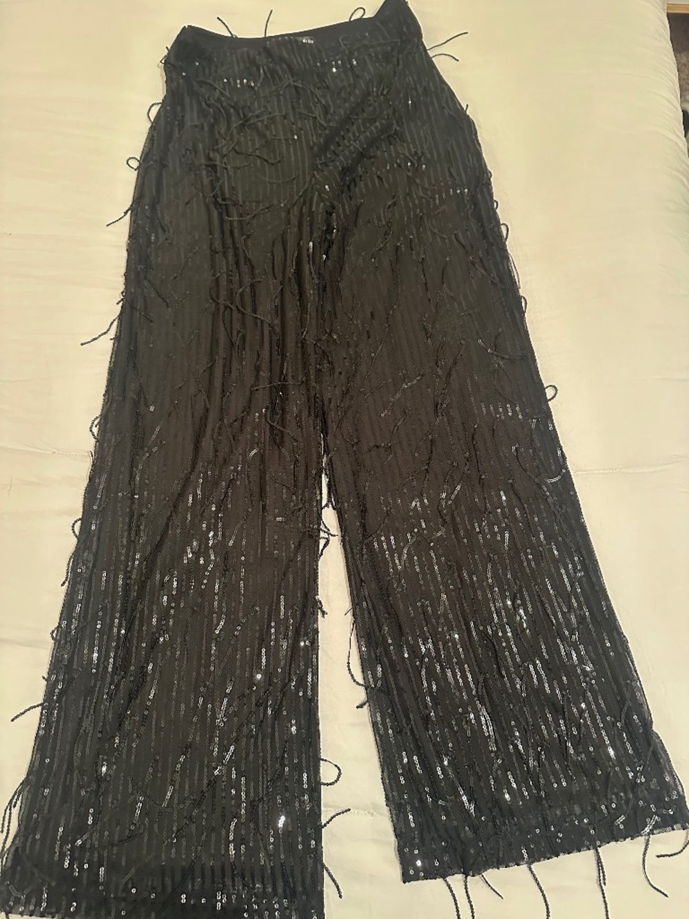NEW Cotten Bleu Pants with side zipper. Sparkle fringe.